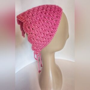 NWOT Handcrafted Crochet Bandana, Raspberry Sorbet
